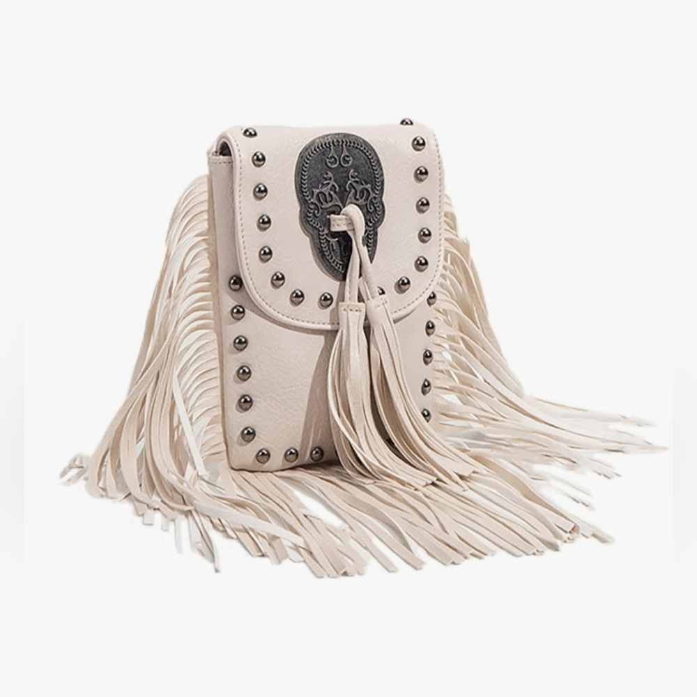 Fringed Cream Crossbody Bag